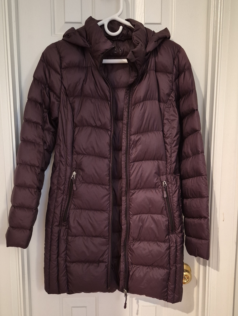32 Degrees Down Mid-Length Coat in Plum With Removable Hood - Medium
